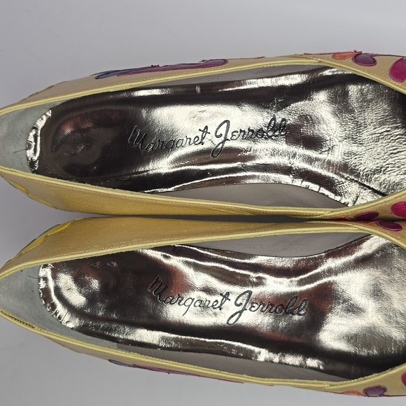 Vintage 1980's Margaret Jerrold Leather Pumps Gold-Multi Artsy Deco - Picture 10 of 10